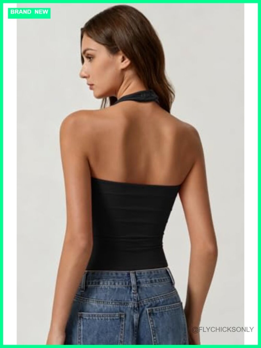 QINSEN Halter Tank Top Button Closure Cropped Cami Going Out Top Size S - Picture 5 of 6